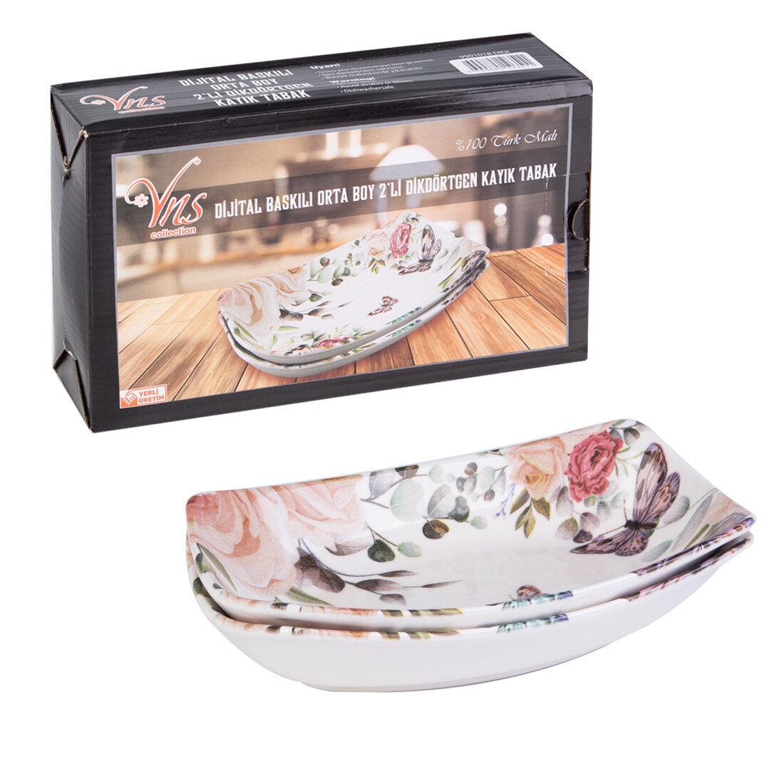 YNS 9901018 2 li Dikdörtgen Kayık Tabak*12